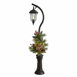 Brand new ✔️ 5ft. Pre-Lit LED Holiday Decorated Lamp Post With Greenery & Berries by Nearly Natural 💯