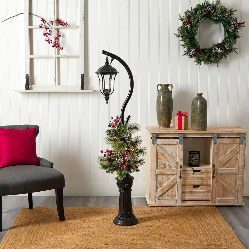 Brand new ✔️ 5ft. Pre-Lit LED Holiday Decorated Lamp Post With Greenery & Berries by Nearly Natural 💯 - Image 7