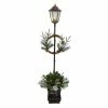 New 👍 5ft. Pre-lit LED Holiday Decorated Lamp Post With Greenery In Decorative Planter by Nearly Natural 🧨
