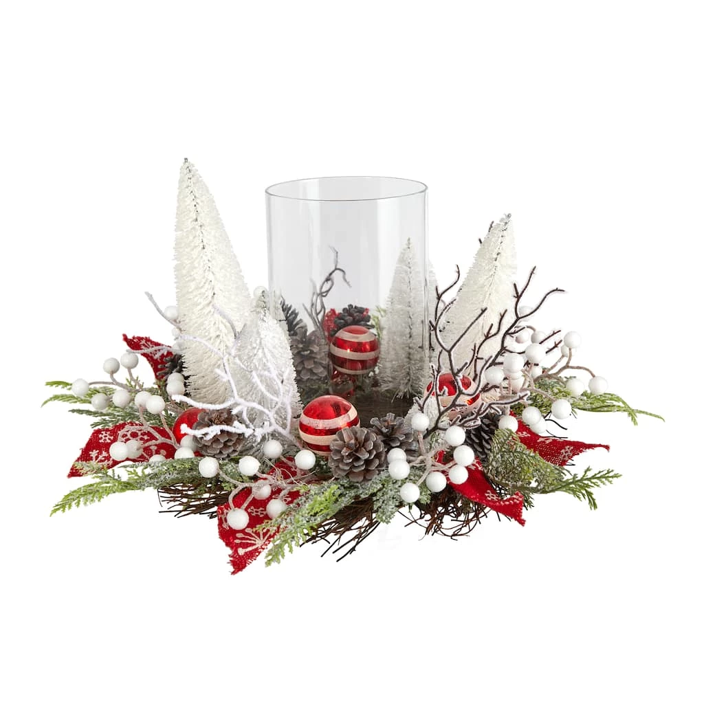 Promo ❤️ 15" 🎁 Christmas Lighted Forest Candle Holder Arrangement by Nearly Natural 🛒
