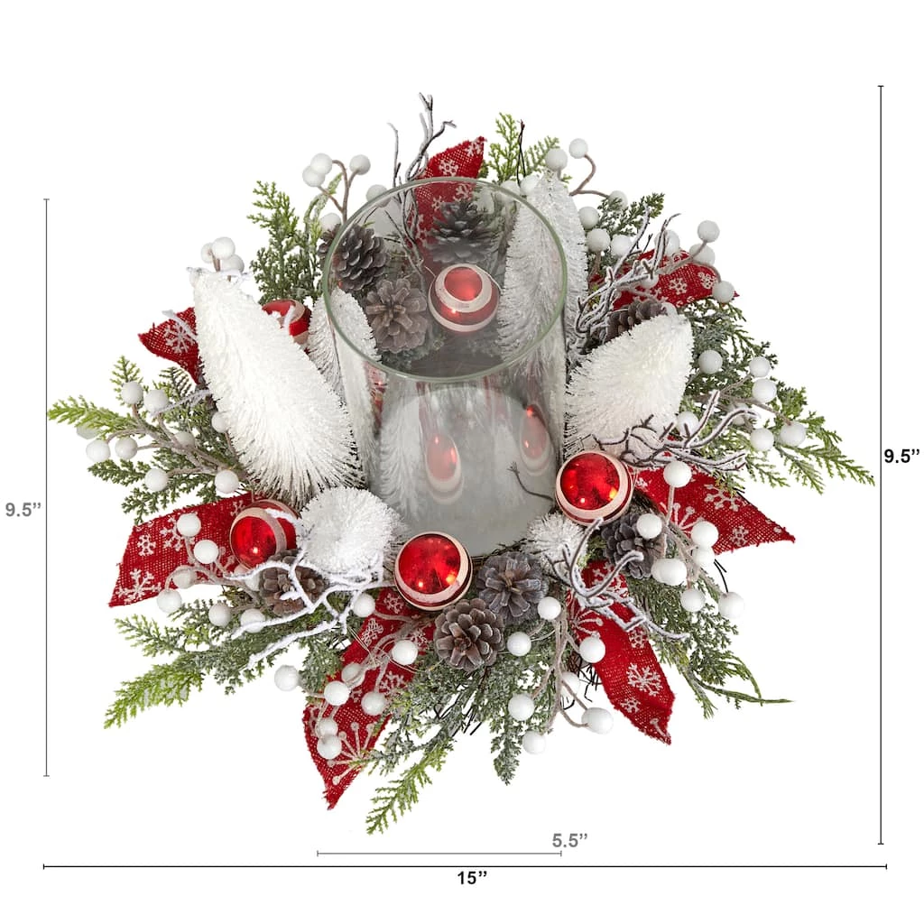 Promo ❤️ 15" 🎁 Christmas Lighted Forest Candle Holder Arrangement by Nearly Natural 🛒 - Image 4