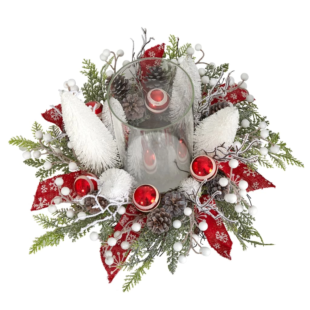 Promo ❤️ 15" 🎁 Christmas Lighted Forest Candle Holder Arrangement by Nearly Natural 🛒 - Image 3