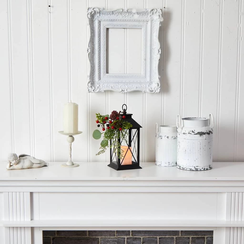 Deals ๐ 12" Berries & Greenery Metal Lantern Artificial Table โ Christmas Arrangement with LED Candle by Nearly Natural ๐ฅ - Image 4