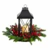 Brand new 🎁 16" 🎄 Christmas Berries, Pinecones & Greenery with Lantern and LED Candle Artificial Table Arrangement by Nearly Natural 😉