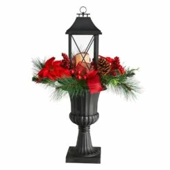 Best reviews of 🔥 33" 🎄 Christmas Berries & Poinsettia with Large Lantern & LED Candle in Decorative Urn by Nearly Natural 😀