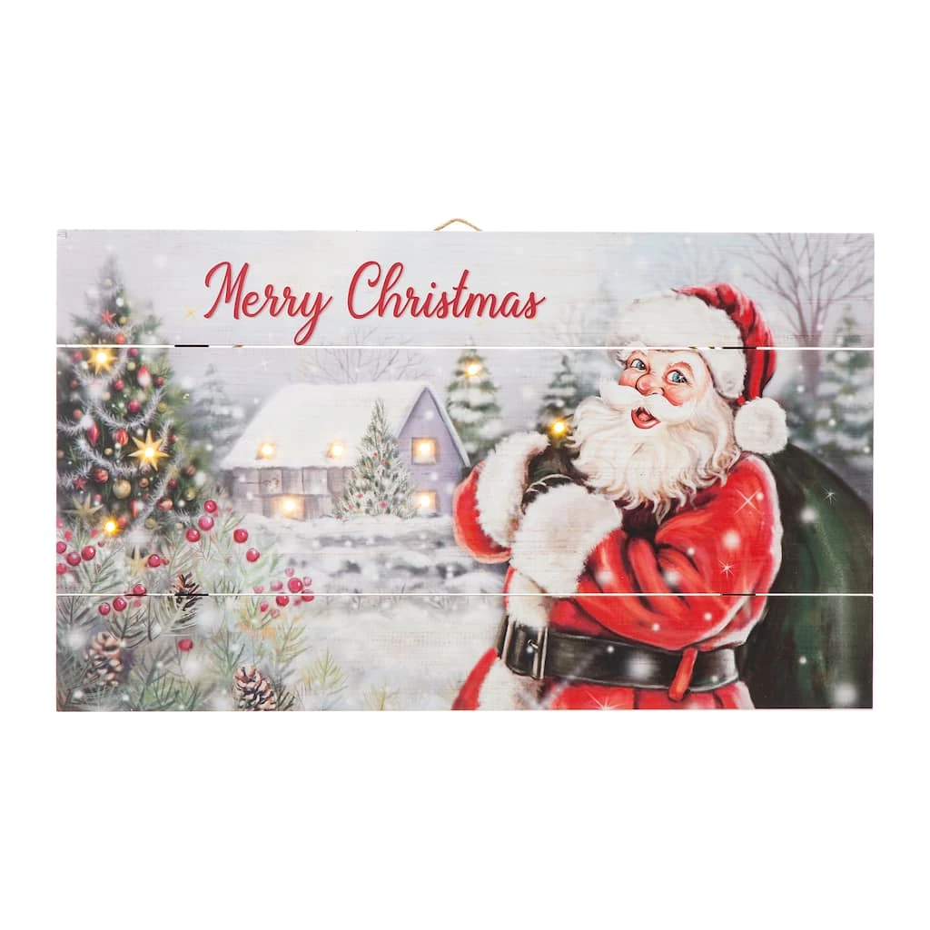 Promo 𧨠Glitzhome® 24" LED Wooden Santa Wall Décor π