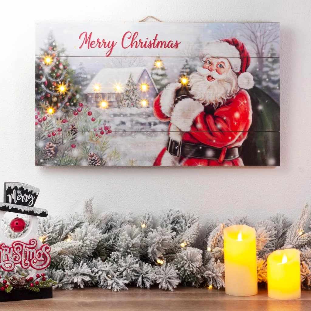 Promo 𧨠Glitzhome® 24" LED Wooden Santa Wall Décor π - Image 2