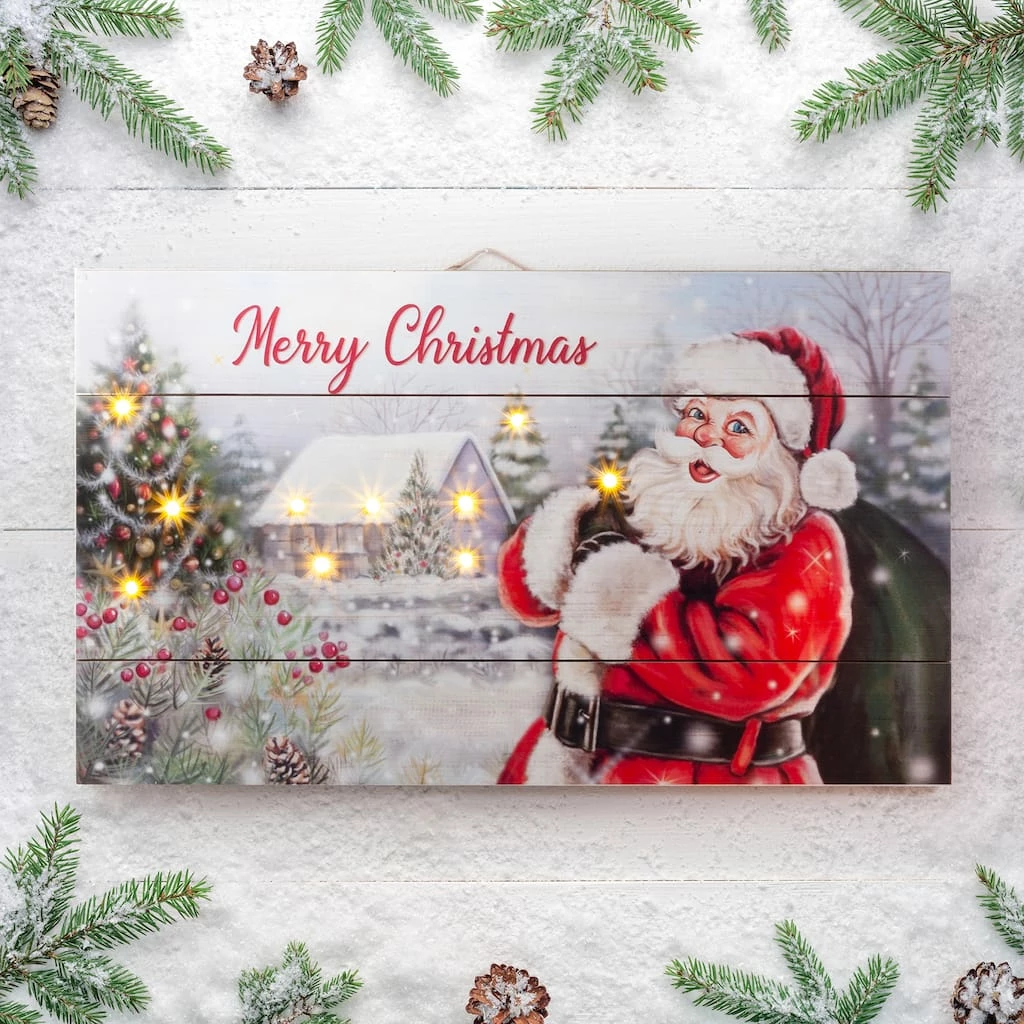 Promo 𧨠Glitzhome® 24" LED Wooden Santa Wall Décor π - Image 3