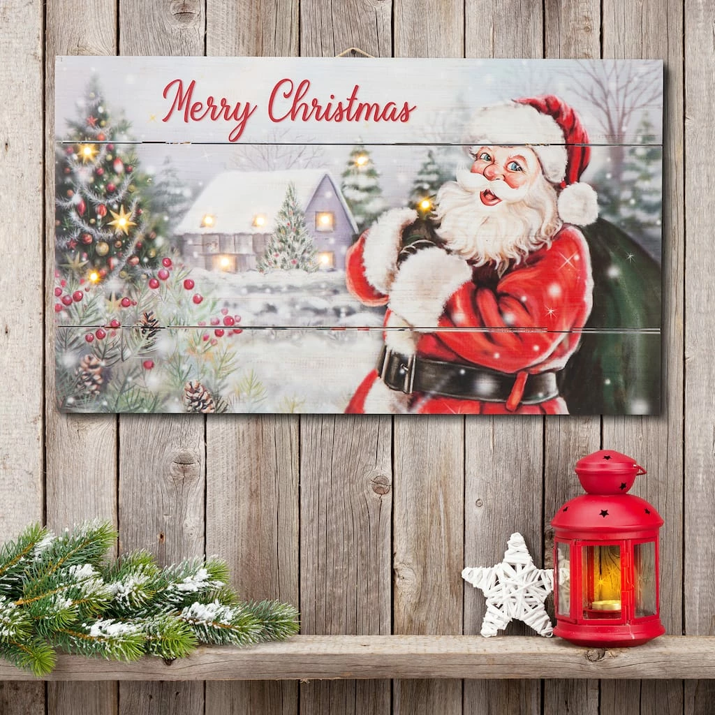 Promo 𧨠Glitzhome® 24" LED Wooden Santa Wall Décor π - Image 4