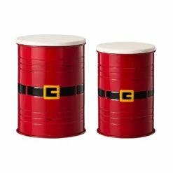 New 🔔 Glitzhome® 🎁 Christmas Metal Santa Belt Storage Container Set ✨