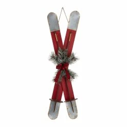 Best Sale ๐ Glitzhome® 35" Red Wooden & Galvanized Ski Porch Décor โญ