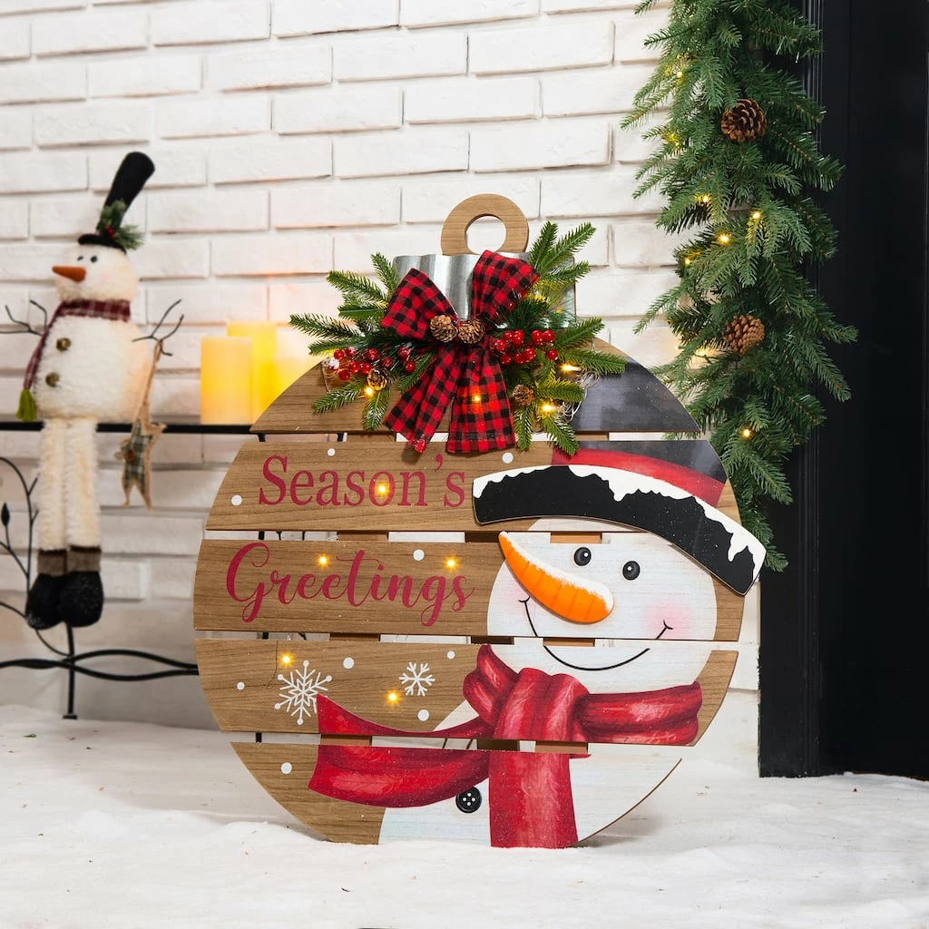 Brand new 🎁 Glitzhome® 30" Lighted Round Wooden Snowman Porch Décor 🔥 - Image 2
