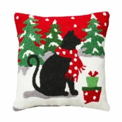 Best reviews of ๐ Glitzhome® Hooked ๐ Christmas Cat Throw Pillow ๐งจ