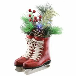 New 😀 12" Pre-Lit Red Ice Skates with Evergreen Arrangement by National Tree Company ❤️