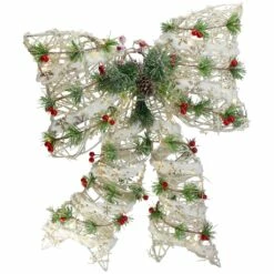 Discount ✔️ 20" White Rattan Berry & Pinecone 🎄 Christmas Bow by Northlight 💯