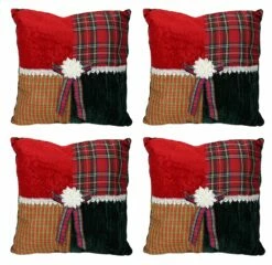 Wholesale 😍 Square Textured Tartan Plaid Velvet 🎅 Christmas Throw Pillows, 4ct. by CC 🎅 Christmas Decor ⌛