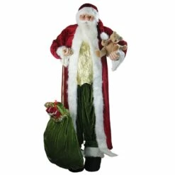 Best Sale ⭐ 6ft. Standing Plush 🎅 Christmas Santa Claus Figure with Teddy Bear & Gift Bag by Northlight 🔔