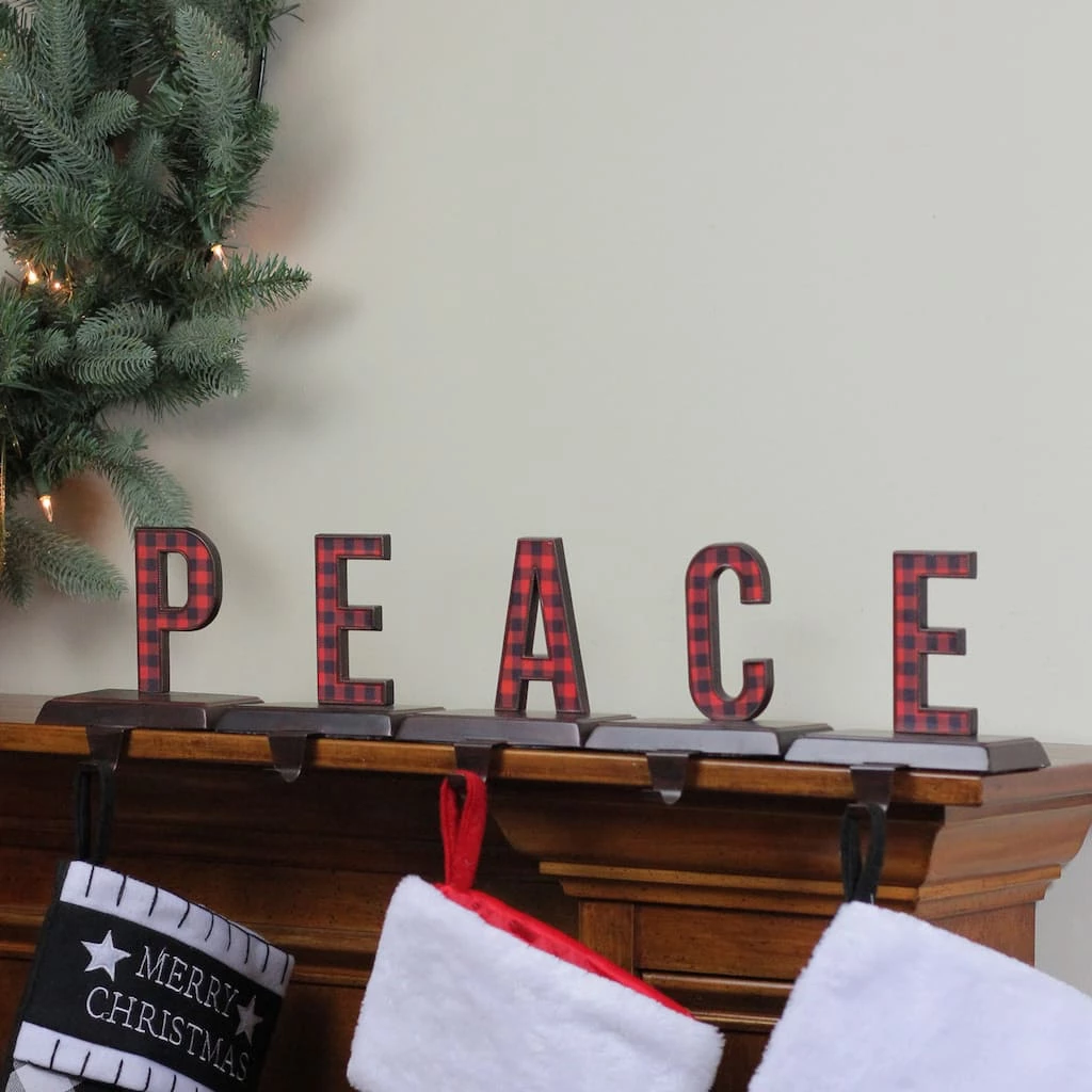 Brand new π 6" Red & Black Buffalo Plaid Peace π Christmas Stocking Holder Set by Northlight β€οΈ - Image 3
