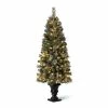 Budget 🔥 5ft. Pre-Lit Flocked Pine Artificial 🎁 Christmas Tree in Black Urn, Warm White Lights by Glitzhome 😀