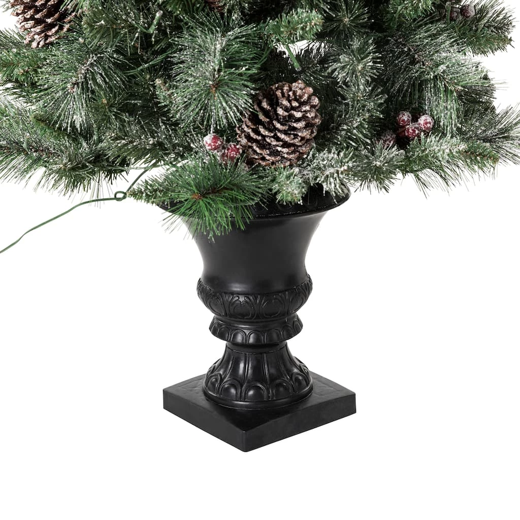Budget 🔥 5ft. Pre-Lit Flocked Pine Artificial 🎁 Christmas Tree in Black Urn, Warm White Lights by Glitzhome 😀 - Image 4