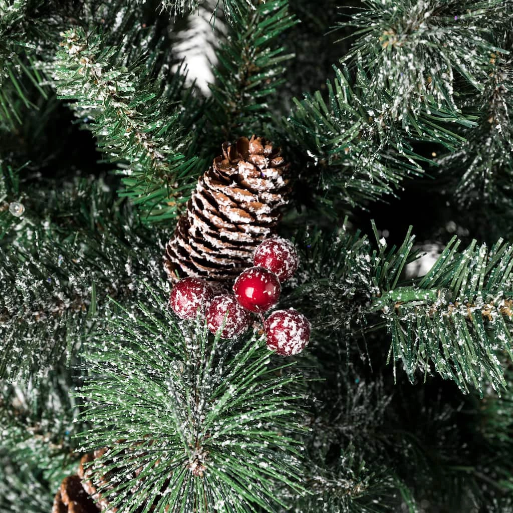 Budget 🔥 5ft. Pre-Lit Flocked Pine Artificial 🎁 Christmas Tree in Black Urn, Warm White Lights by Glitzhome 😀 - Image 5