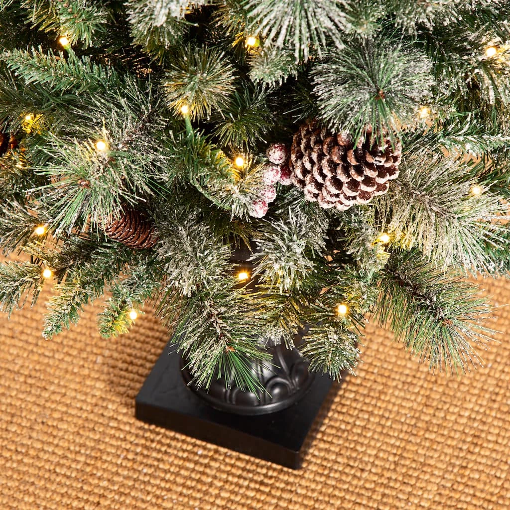 Budget 🔥 5ft. Pre-Lit Flocked Pine Artificial 🎁 Christmas Tree in Black Urn, Warm White Lights by Glitzhome 😀 - Image 6