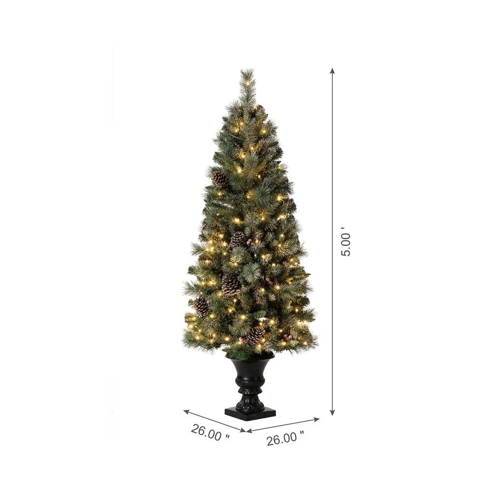 Budget 🔥 5ft. Pre-Lit Flocked Pine Artificial 🎁 Christmas Tree in Black Urn, Warm White Lights by Glitzhome 😀 - Image 7