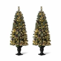 Best deal ⌛ 5ft. Pre-Lit Flocked Pine Artificial 🔔 Christmas Tree, Warm White Lights, 2ct. by Glitzhome 🥰
