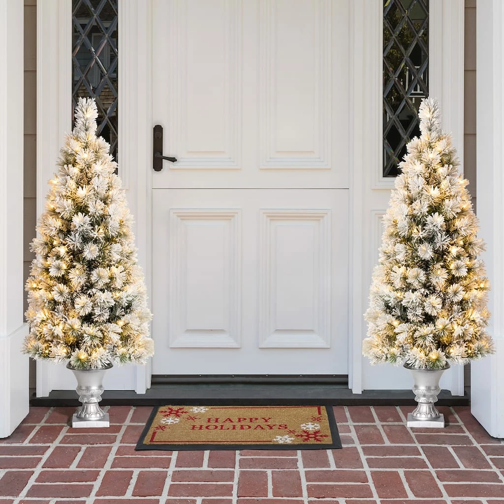 Best reviews of 🎉 5ft. Pre-Lit Flocked Pine Artificial 🎄 Christmas Tree in Silver Urn, Warm White Lights by Glitzhome ✔️ - Image 3