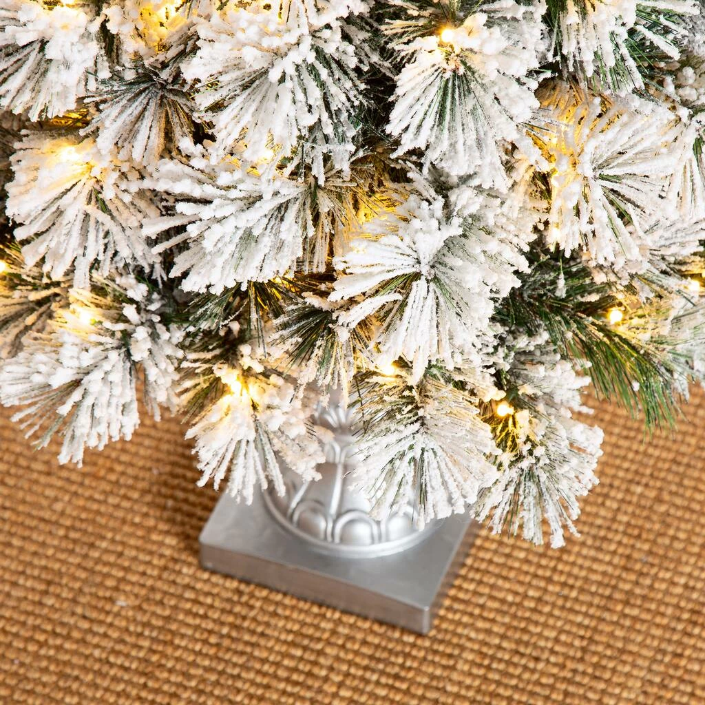 Best reviews of 🎉 5ft. Pre-Lit Flocked Pine Artificial 🎄 Christmas Tree in Silver Urn, Warm White Lights by Glitzhome ✔️ - Image 5