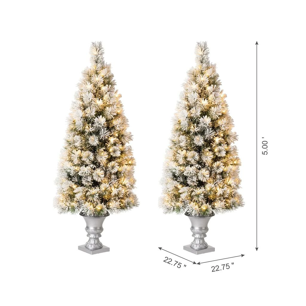 Hot Sale ๐ 5ft. Pre-Lit Flocked Pine Artificial ๐ Christmas Tree in Planter Set, Warm White LED Lights by Glitzhome ๐ - Image 7