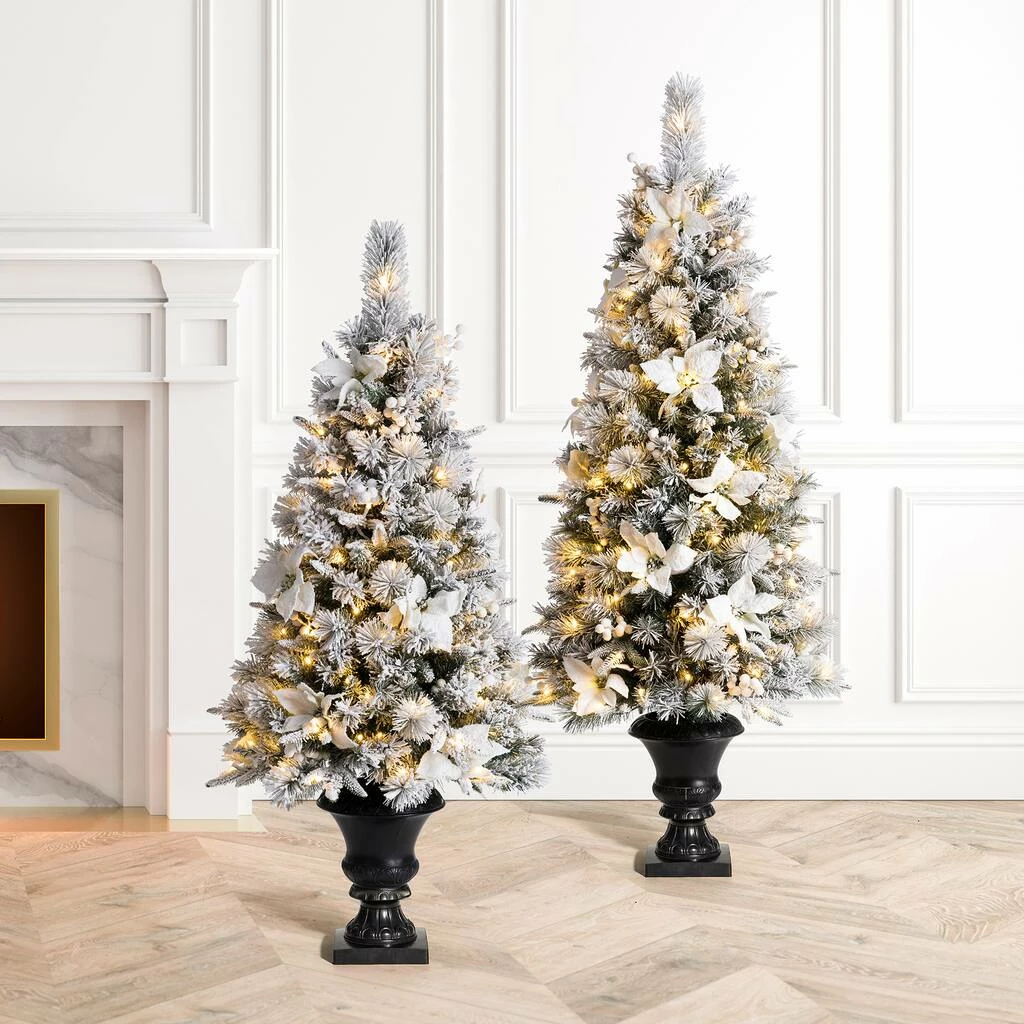Budget ๐ 4ft. Pre-Lit Flocked Pine Artificial ๐ Christmas Tree in Planter Set, Warm White LED Lights by Glitzhome โ๏ธ - Image 3