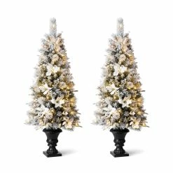 Brand new 🔥 5ft. Pre-Lit Flocked Pine Artificial 🔔 Christmas Tree in Planter Set, Warm White LED Lights by Glitzhome ✔️