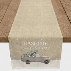 Cheap ⌛ Dashing Through the Snow Painted Tree Truck 16x72 Poly Twill Table Runner by Designs Direct ✨