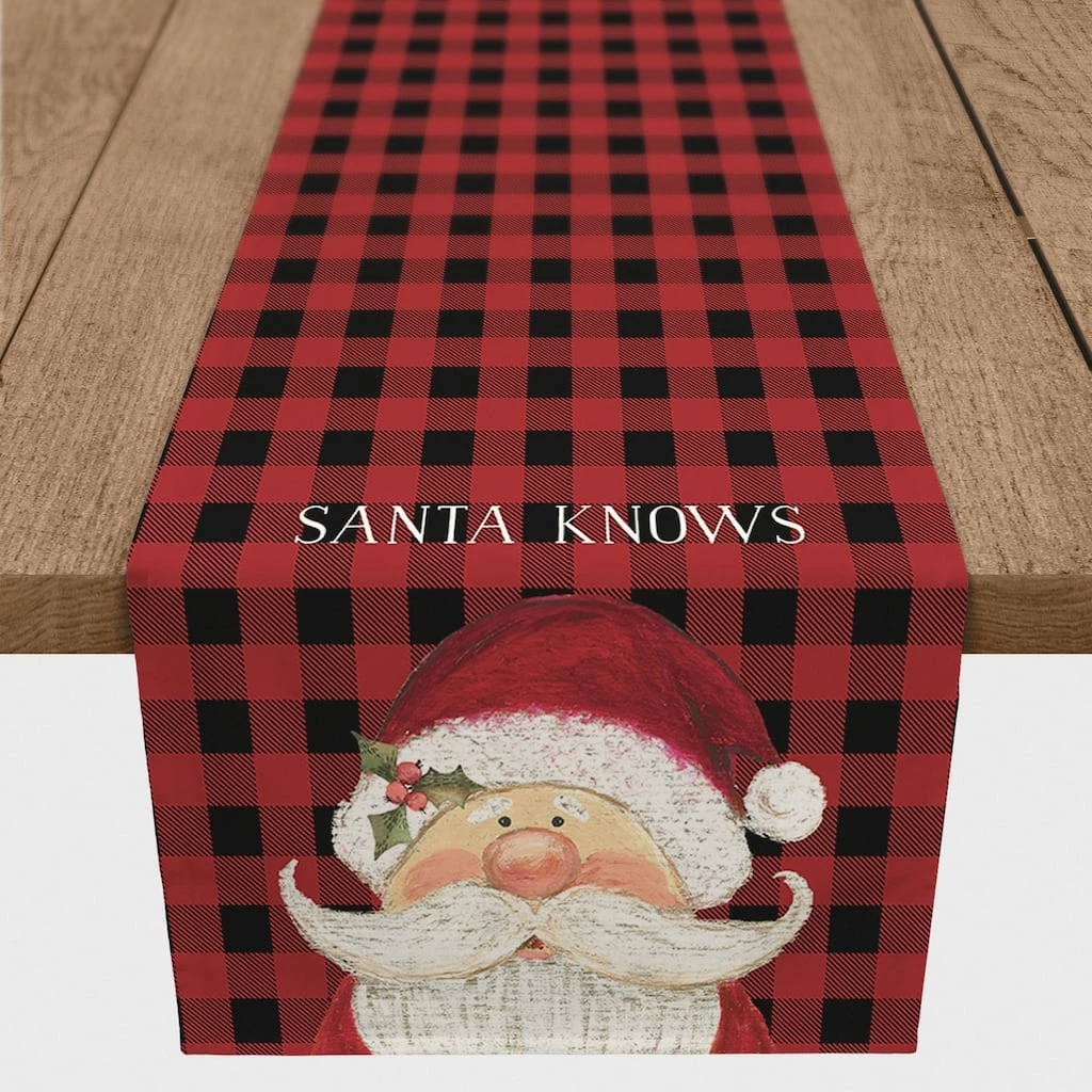 Outlet 🎉 Santa Knows on Plaid 16x72 Poly Twill Table Runner by Designs Direct 👏