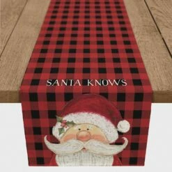 Buy 🛒 Santa Knows on Plaid 16x90 Poly Twill Table Runner by Designs Direct 🌟