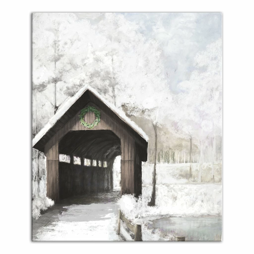 New π Covered Bridge In Winter 20x24 Canvas Wall Art by Designs Direct π―