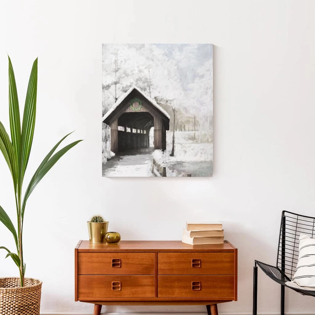 New π Covered Bridge In Winter 20x24 Canvas Wall Art by Designs Direct π― - Image 4