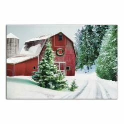Brand new ❤️ Painted, Snowy Red Barn 30x20 Canvas Wall Art by Designs Direct ⌛