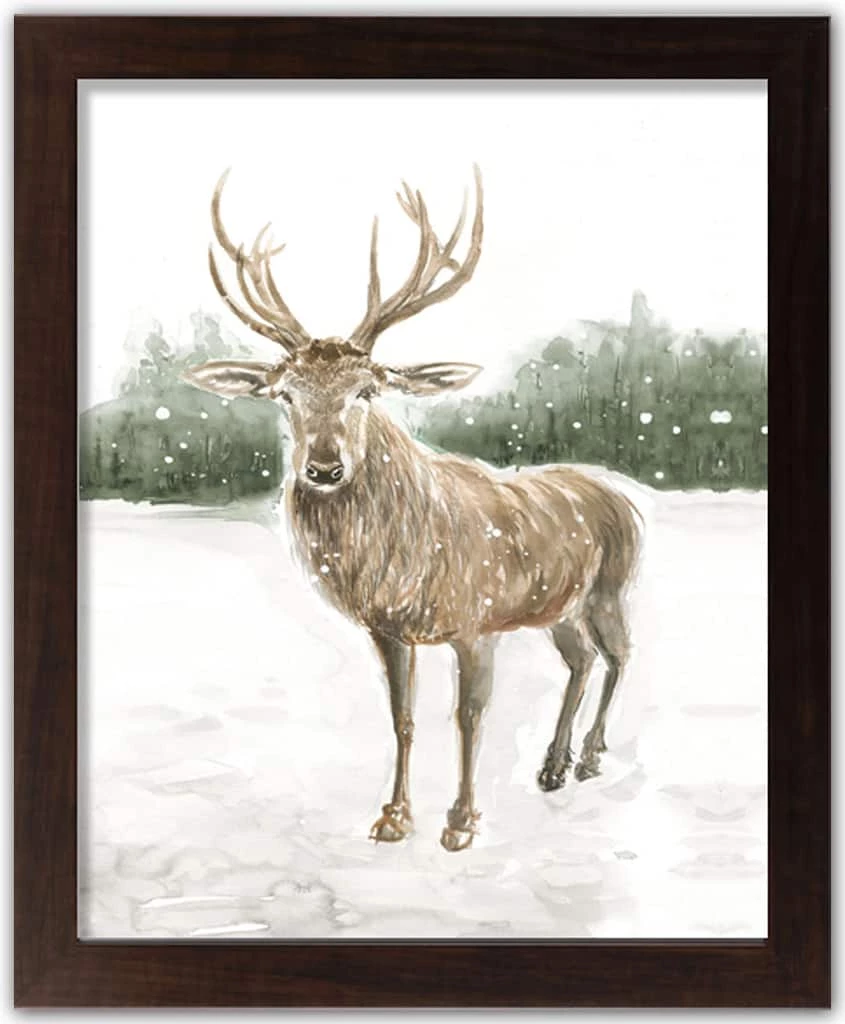 Cheap π Winter Deer Walnut Framed Print Under Plexiglass by Designs Direct π