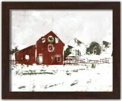 Wholesale 🔔 Christmas Snow on the Farm Walnut Framed Print Under Plexiglass by Designs Direct 😍