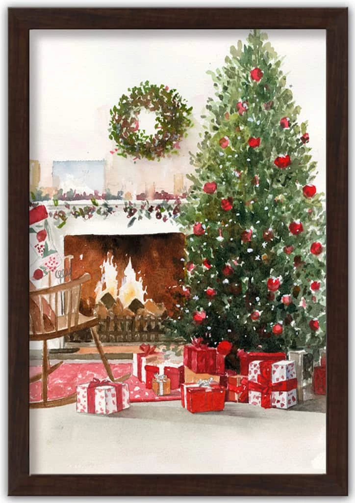 Coupon ✨ Christmas Morning Walnut Framed Print Under Plexiglass by Designs Direct ⭐