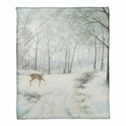 Outlet 🔥 Doe Walking In The Snow 50x60 Coral Fleece Blanket by Designs Direct 🌟