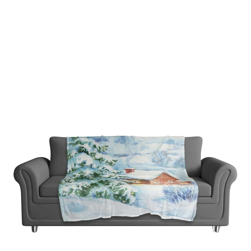 Brand new ๐งจ Watercolor Winter Cabin 50x60 Coral Fleece Blanket by Designs Direct โ๏ธ - Image 3
