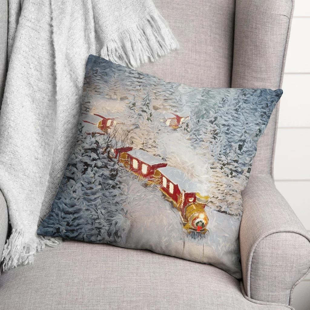 Discount 🎉 Train In The Snow 18x18 Throw Pillow by Designs Direct 🛒 - Image 2
