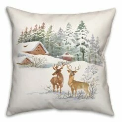 New 🌟 Winter Watercolor Deer 18x18 Throw Pillow by Designs Direct 😀