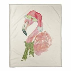 New 🛒 Be Jolly Flamingo 50x60 Coral Fleece Blanket by Designs Direct ✨