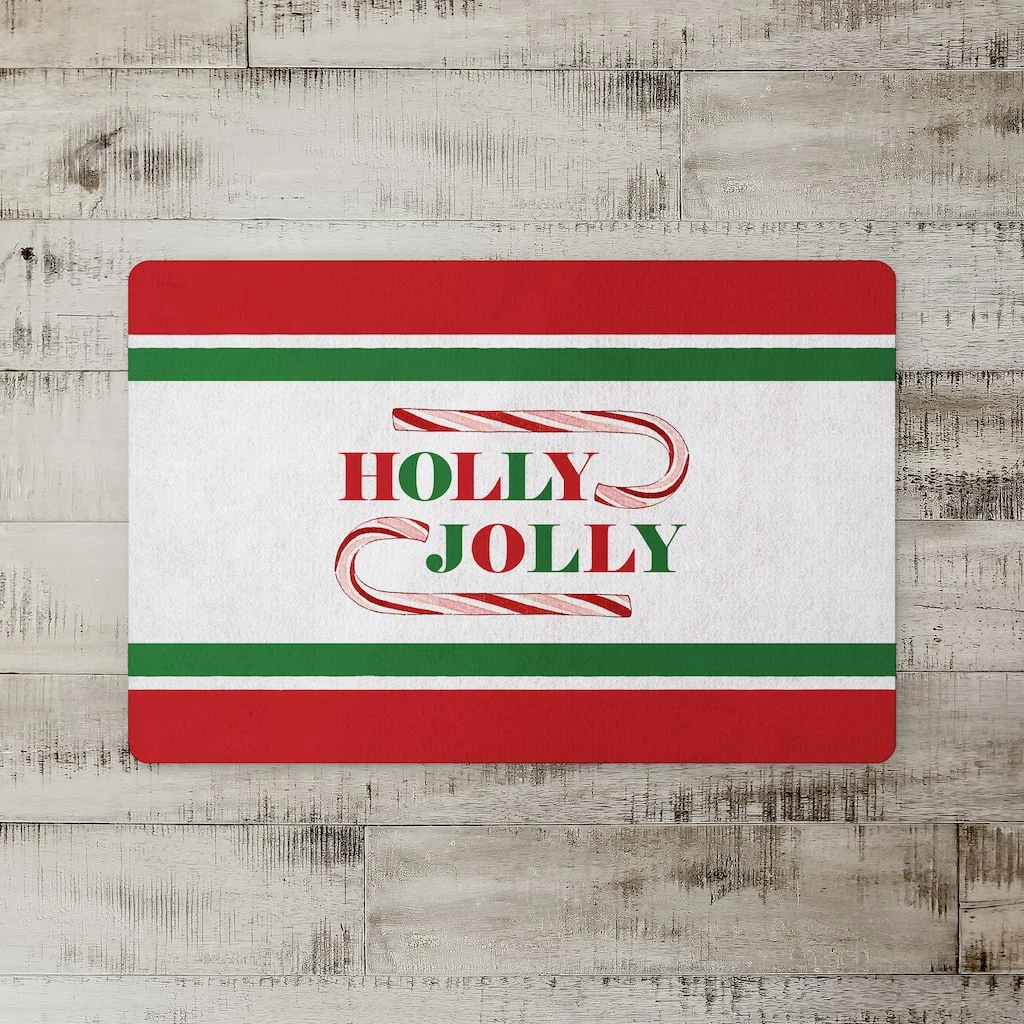Budget ✔️ Holly Jolly 🍬 Candycane Green Red 27x18 Floor Mat by Designs Direct ✨ - Image 2