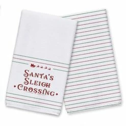 Discount 👏 Santas Sleigh Crossing Stripes Tea Towels - Set of 2 by Designs Direct 🥰