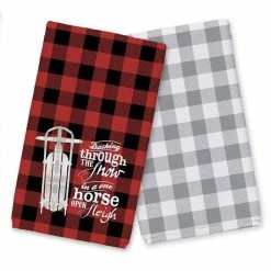 Discount ๐ Open Sleigh Buffalo Print Tea Towels - Set of 2 by Designs Direct โค๏ธ